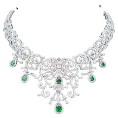 Regal 48 Carat Tsavorite and Diamond 18K Gold Cascading Necklace Fit for a Queen