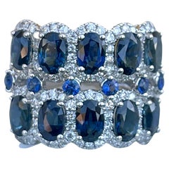 Regal 9.90 Carat Natural Blue Sapphire and Diamond White Gold 2 Layer Band Ring