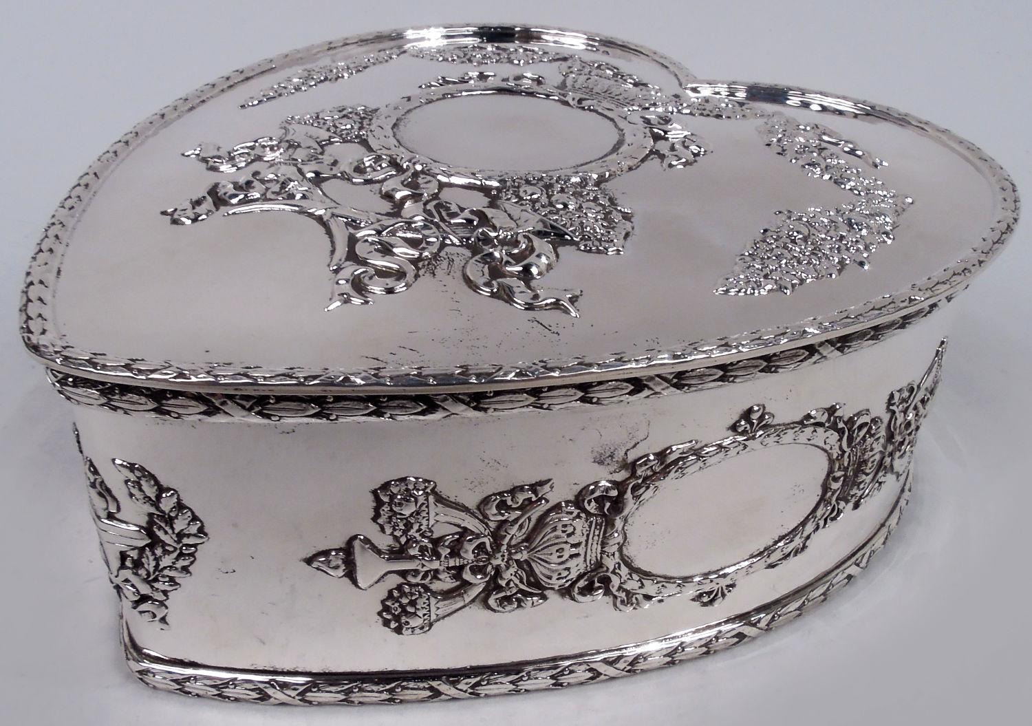 American Regal and Romantic Sterling Silver Heart-Shaped Jewelry Box For Sale