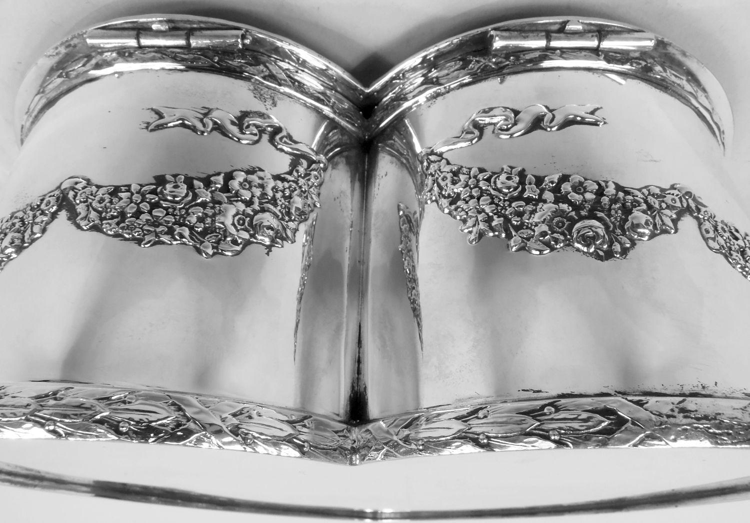 Regal and Romantic Sterling Silver Heart-Shaped Jewelry Box For Sale 2