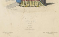 Regal Antique French Costume Print of a Queen, Hand-Coloured in the 19th Century