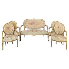 Regal Aubusson Upholstered Parlor Suite with Loveseat Canape and 4 Armchairs