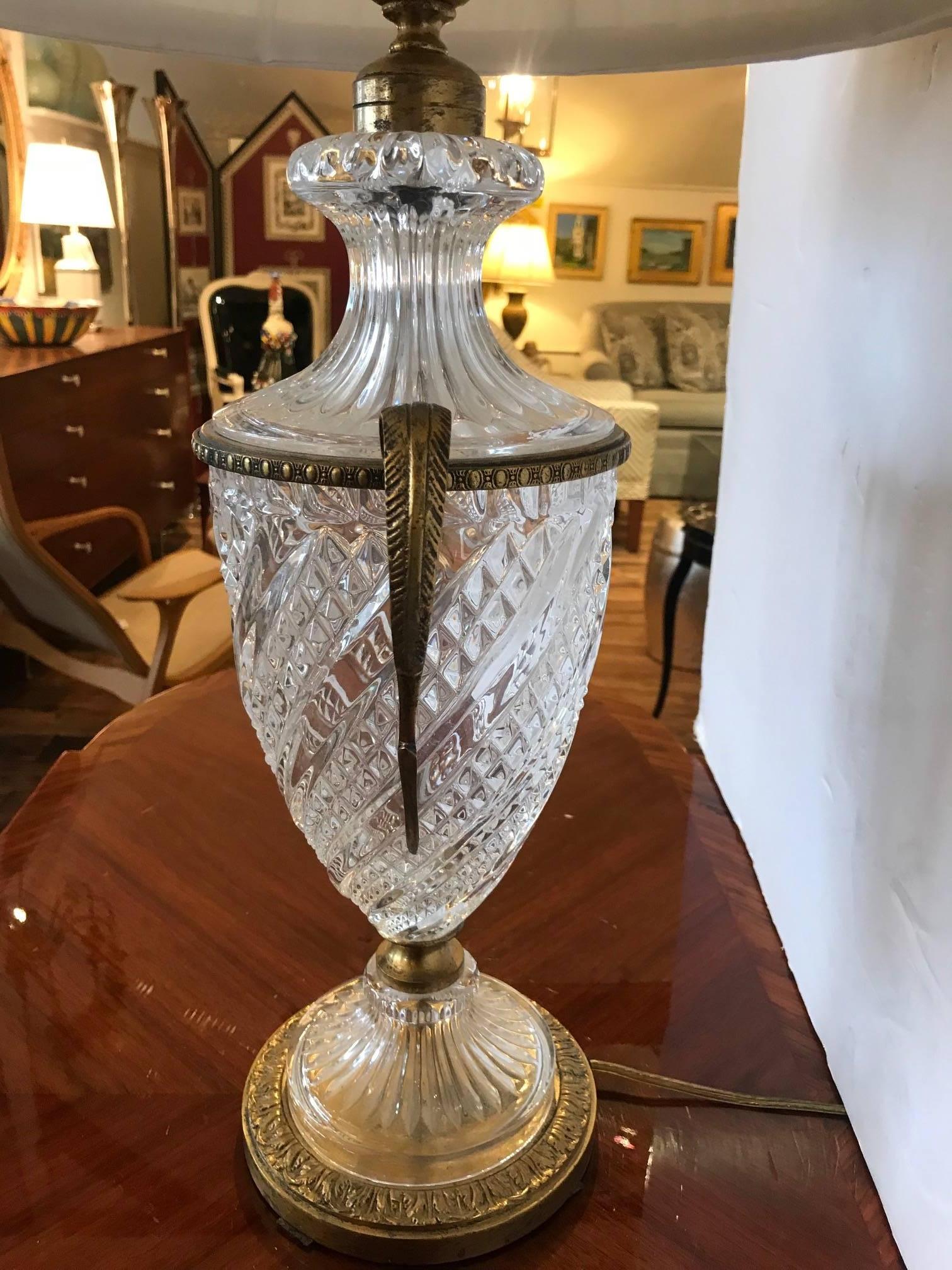 Regal Austrian Crystal Table Lamp with Bronze Decoration In Excellent Condition For Sale In Hopewell, NJ