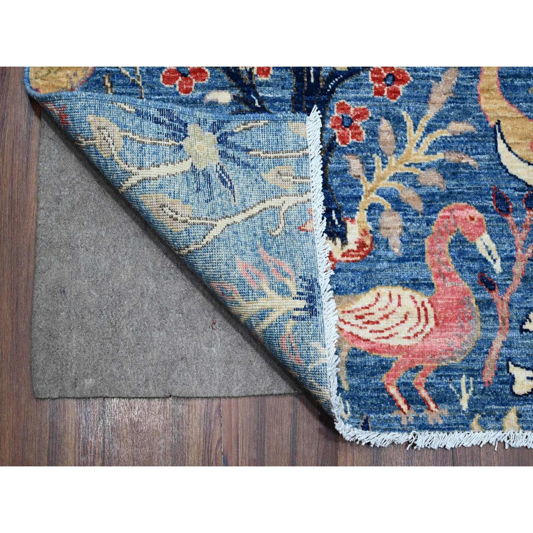 Afghan Regal Blue Peshawar Birds Paradise Wool Hand Knotted Oriental Rug 9'0