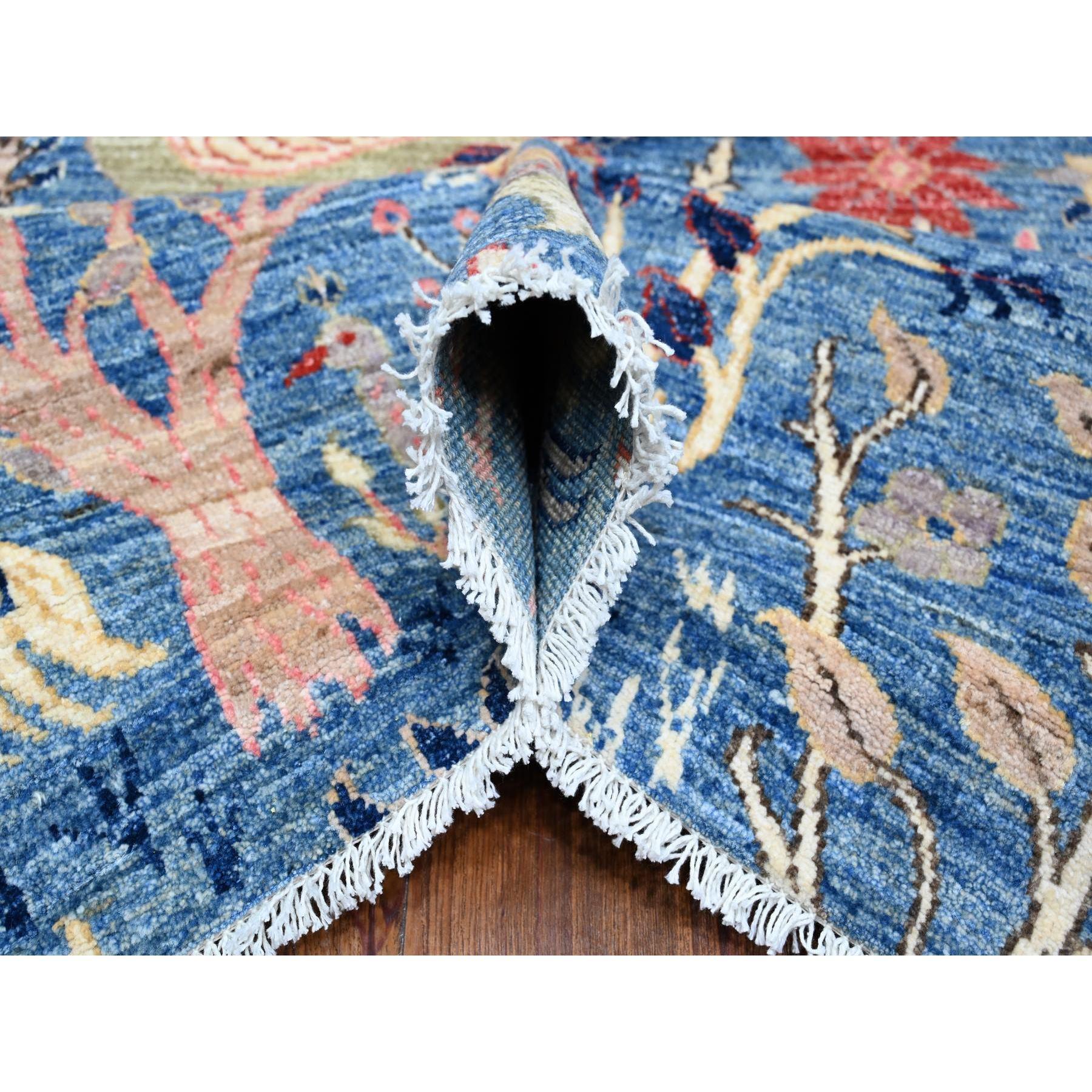 Hand-Knotted Regal Blue Peshawar Birds Paradise Wool Hand Knotted Oriental Rug 9'0