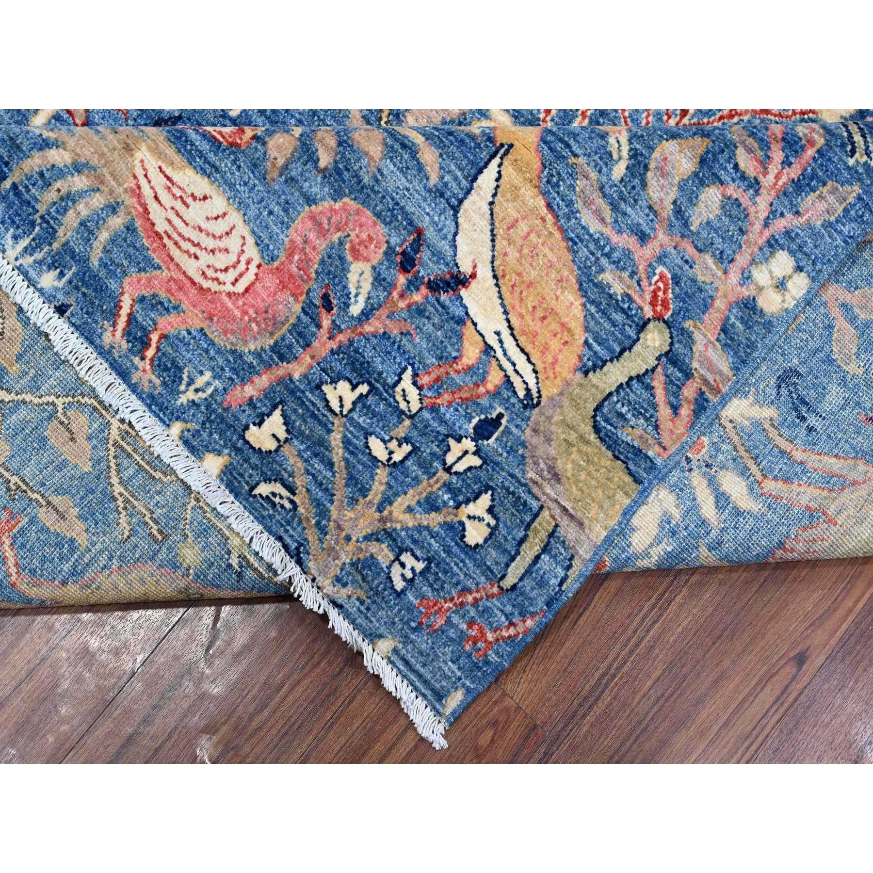 Regal Blue Peshawar Birds Paradise Wool Hand Knotted Oriental Rug 9'0