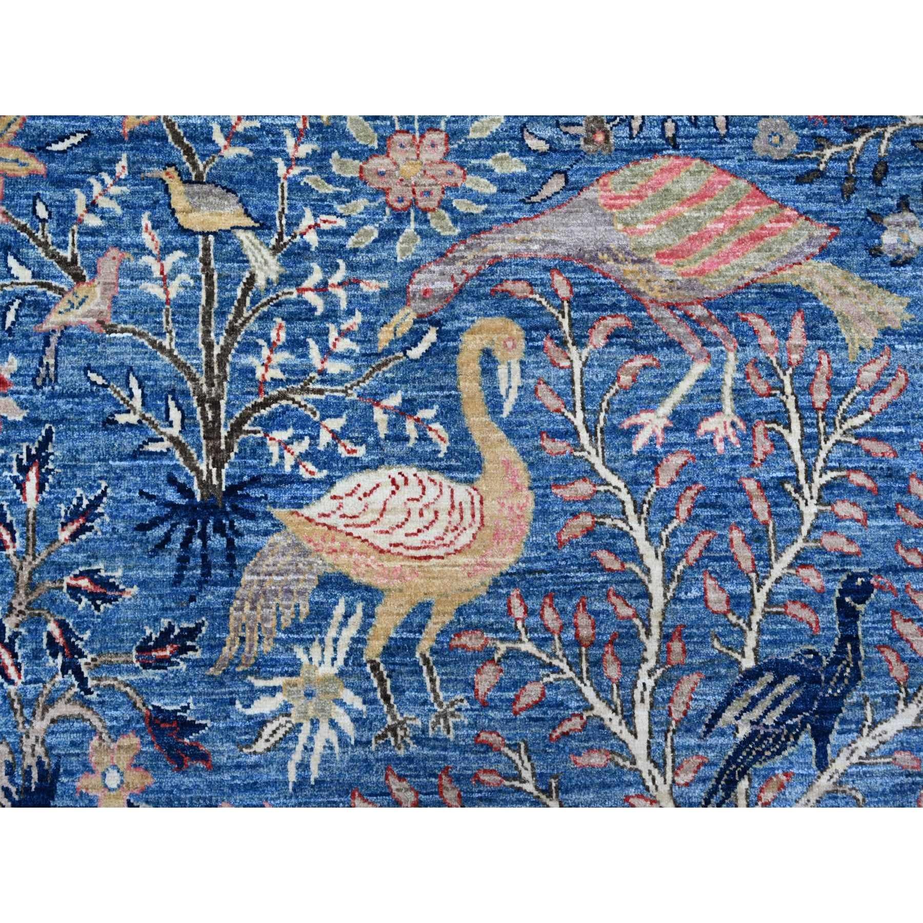 Regal Blue Peshawar Birds Paradise Wool Hand Knotted Oriental Rug 9'0
