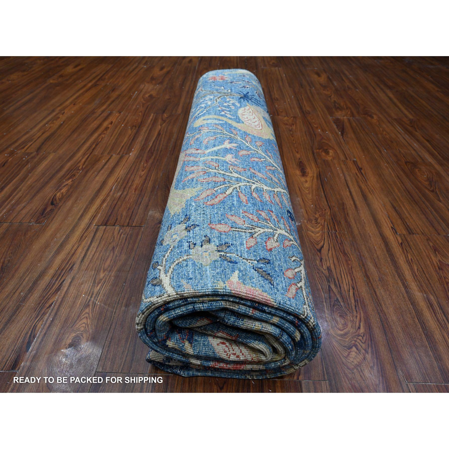Regal Blue Peshawar Birds Paradise Wool Hand Knotted Oriental Rug 9'0