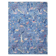 Regal Blauer handgeknüpfter orientalischer Teppich aus Wolle mit Peshawar-Vogeln in Paradiesform 9'0" x 11'11"