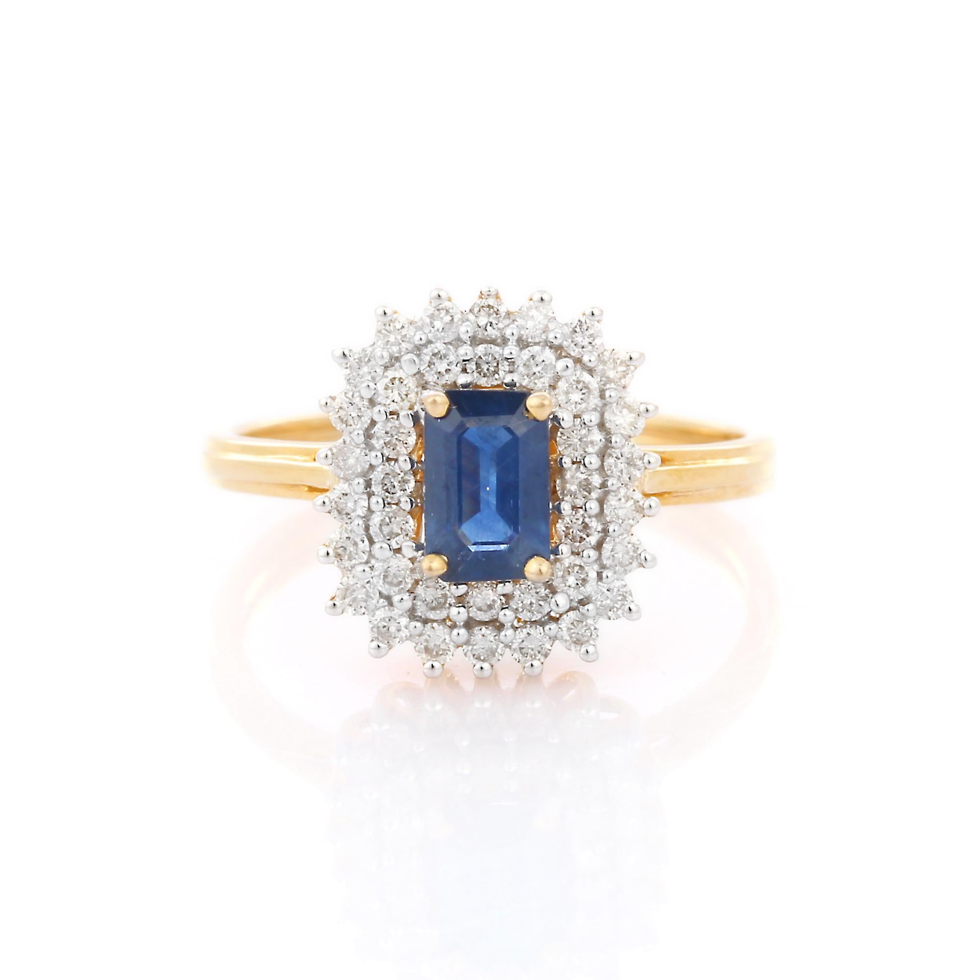 For Sale:  Regal Blue Sapphire Diamond Halo Wedding Ring in 18K Solid Yellow Gold 3