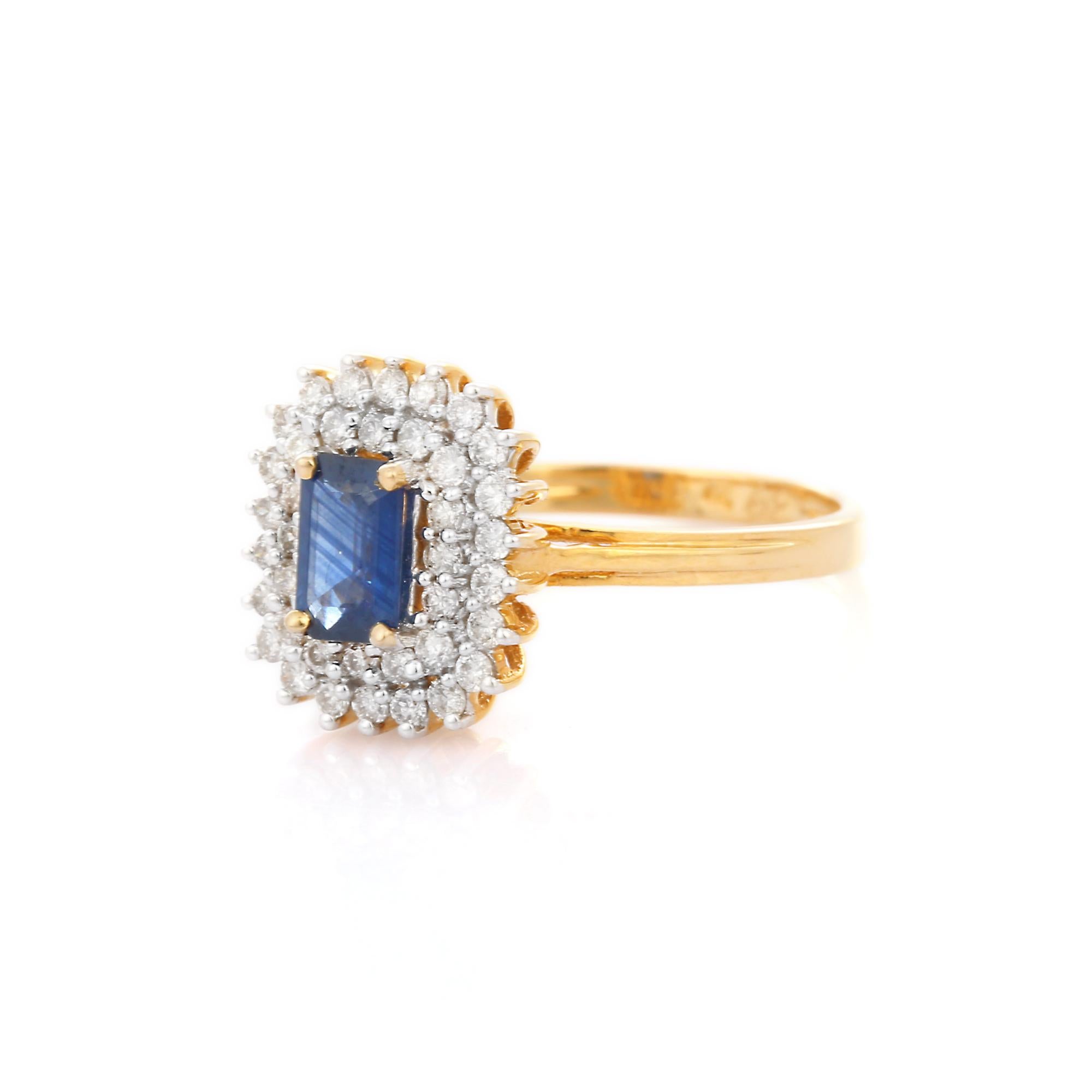 For Sale:  Regal Blue Sapphire Diamond Halo Wedding Ring in 18K Solid Yellow Gold 4
