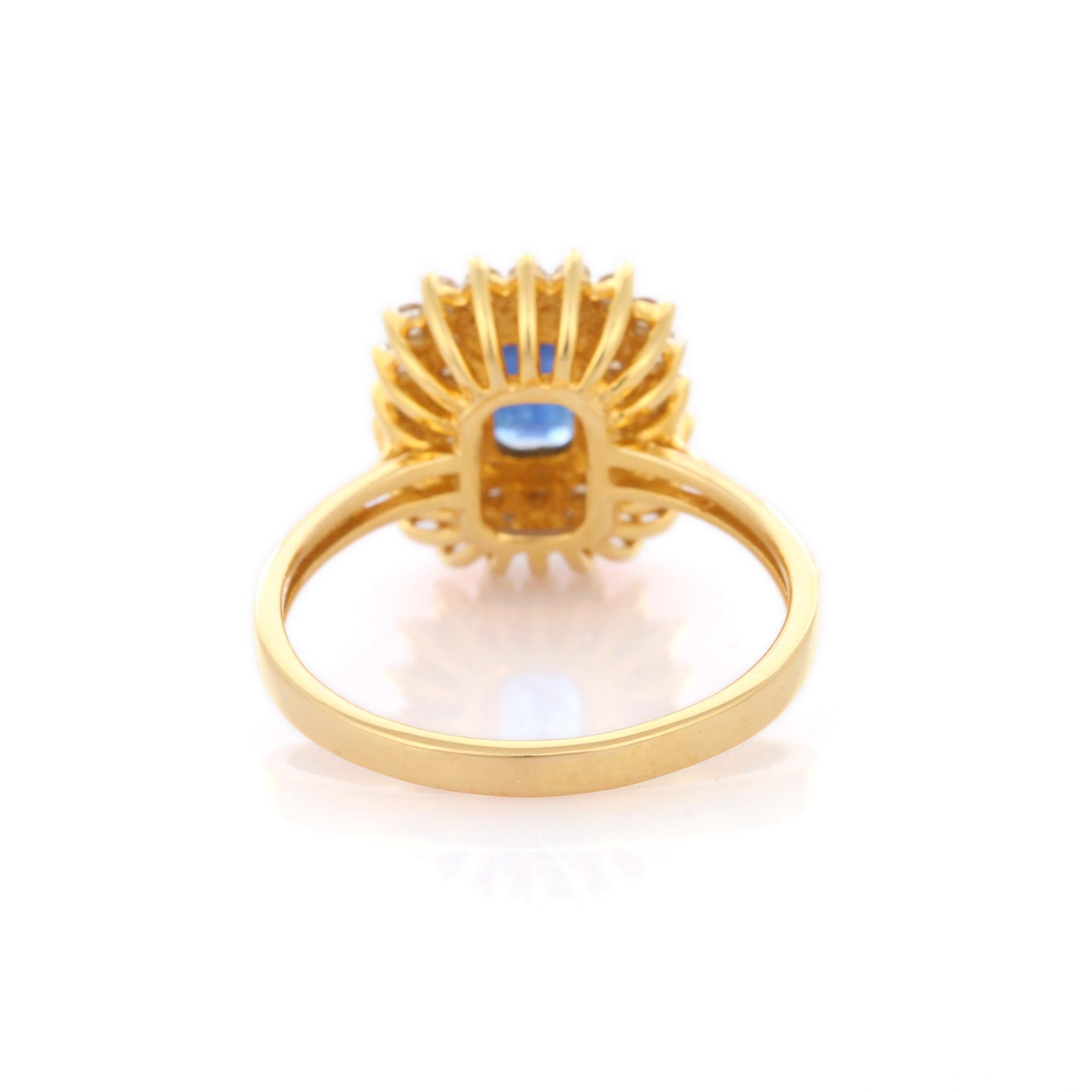 For Sale:  Regal Blue Sapphire Diamond Halo Wedding Ring in 18K Solid Yellow Gold 6