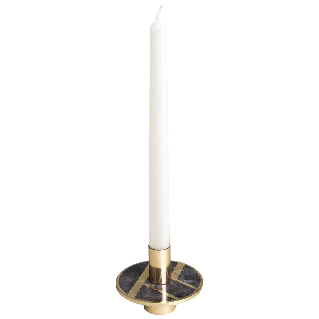 Regal Candle Holder in Brass with Precious Stone, Viya by Vikram Goyal