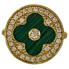 Bague royale trèfle en or 14 carats et diamants malachite