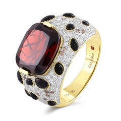 Regal Crimson Garnet & Diamond Statement Ring In 14k Yellow Gold