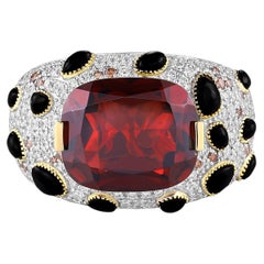 Regal Crimson Garnet & Diamond Statement Ring In 14k Yellow Gold