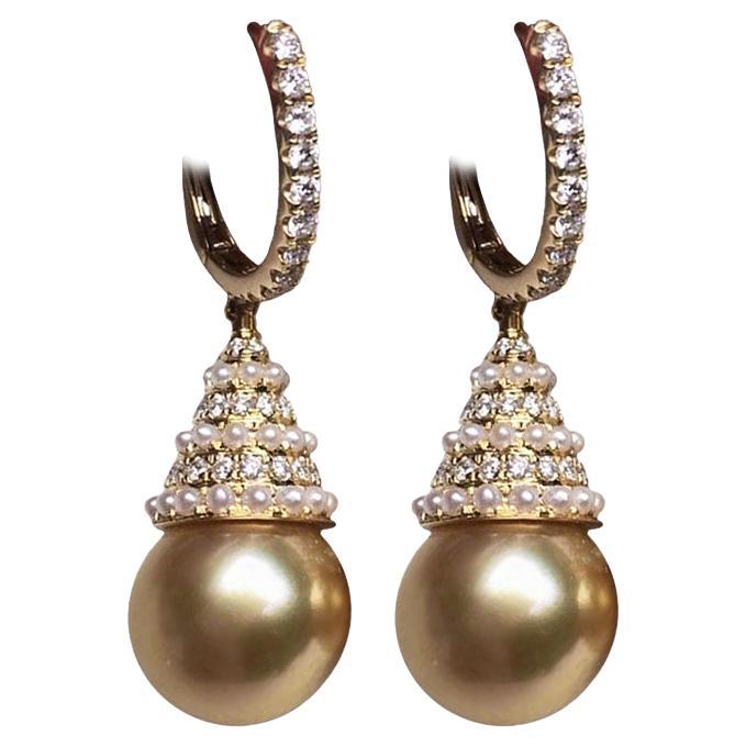 【Crown Radiance】Diamond AAAA Golden South Sea Pearl Statement Earrings
