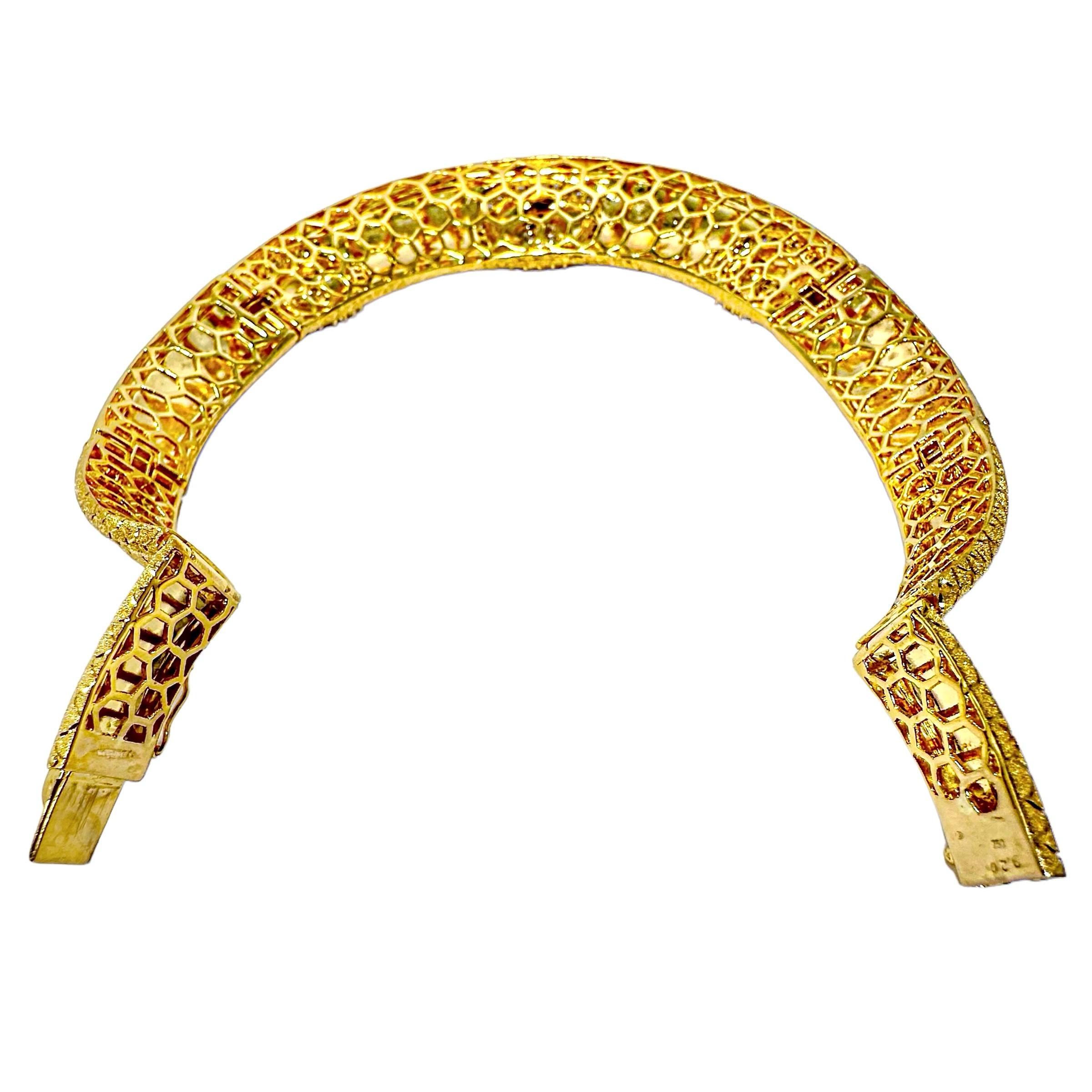 Regal Design Diamond & Florentine Finish 18K Gold Choker Necklace 1.25 Inch Wide For Sale 2