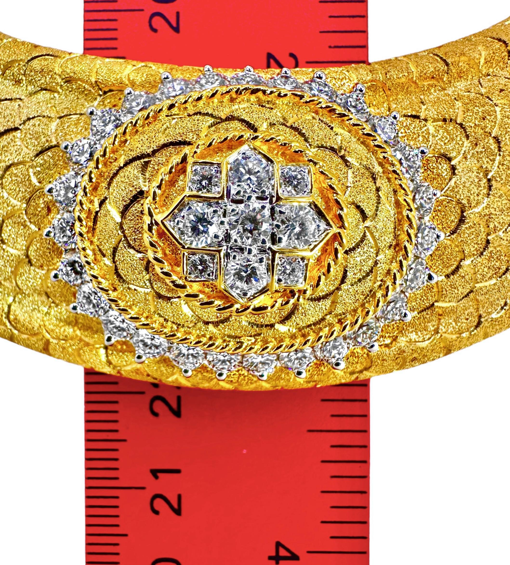Regal Design Diamond & Florentine Finish 18K Gold Choker Necklace 1.25 Inch Wide For Sale 2