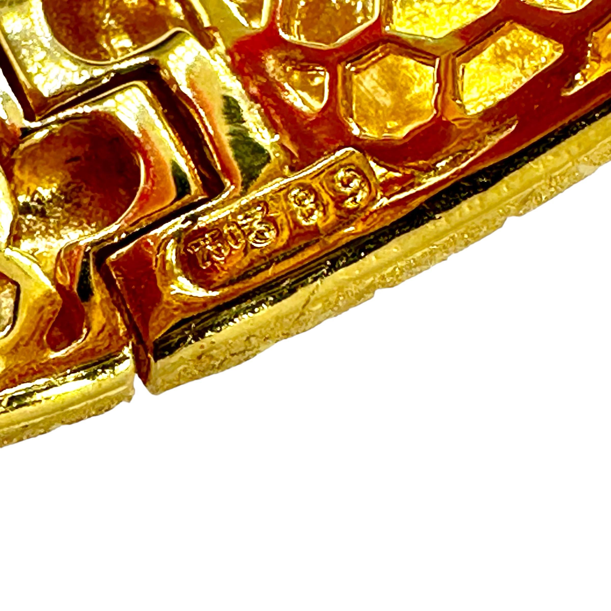 Regal Design, Diamond & Florentine Finish 18K Gold Cuff Bracelet 1.25 Inch Wide For Sale 4