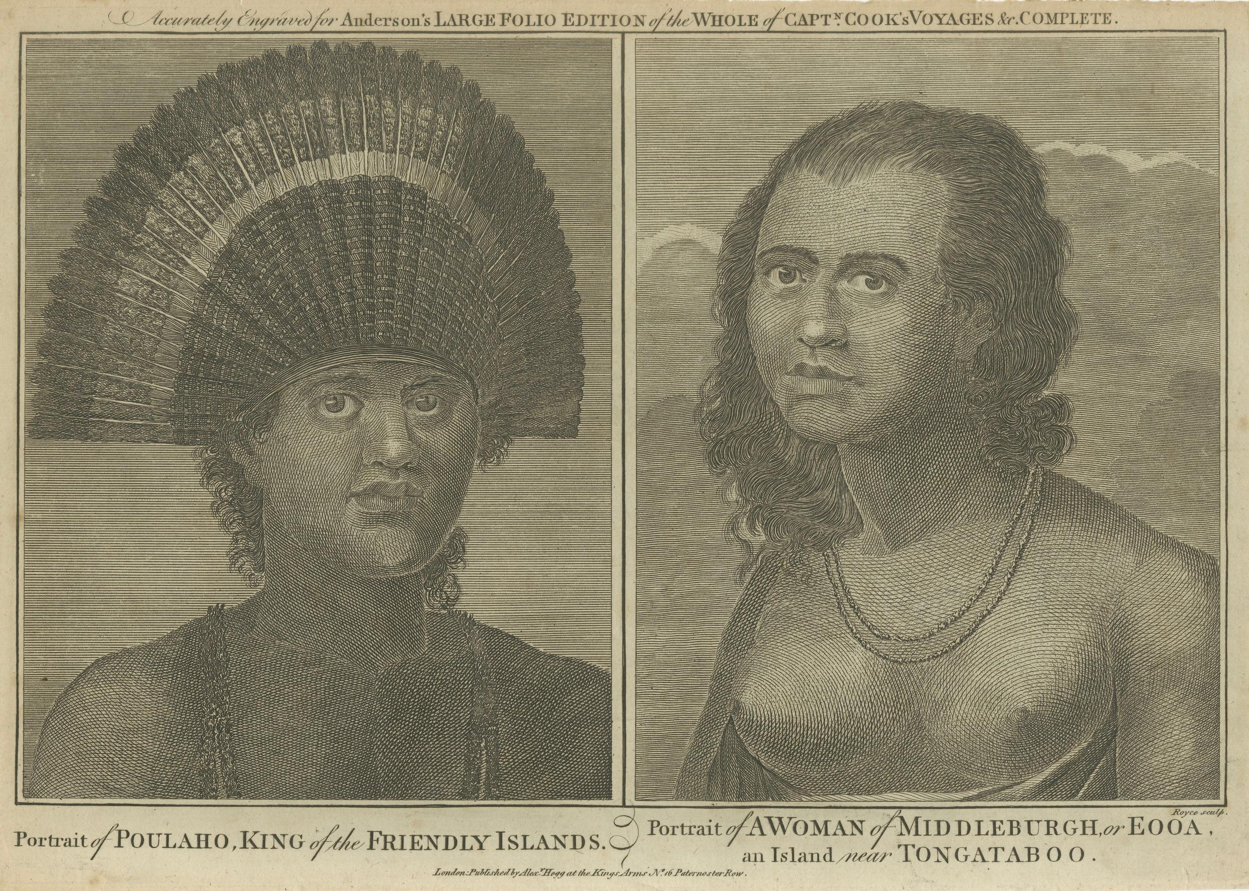 Paper Regal Dignity and Island Beauty: King Poulaho of Tonga and a Woman of Eua, 1785 For Sale