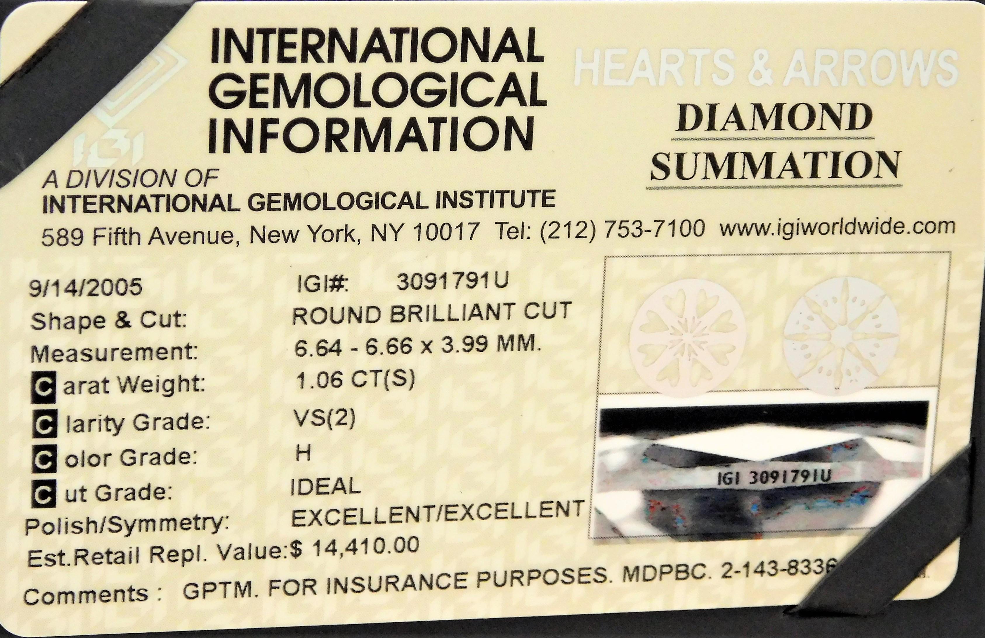 Regal Elegance 1.06 Carat Round Brilliant Diamond Solitaire Platinum Engagement 10