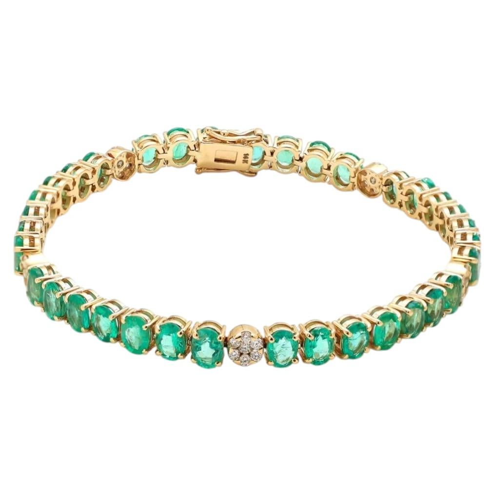 Regal Emerald 14K Yellow Gold Diamond Accent Tennis Bracelet