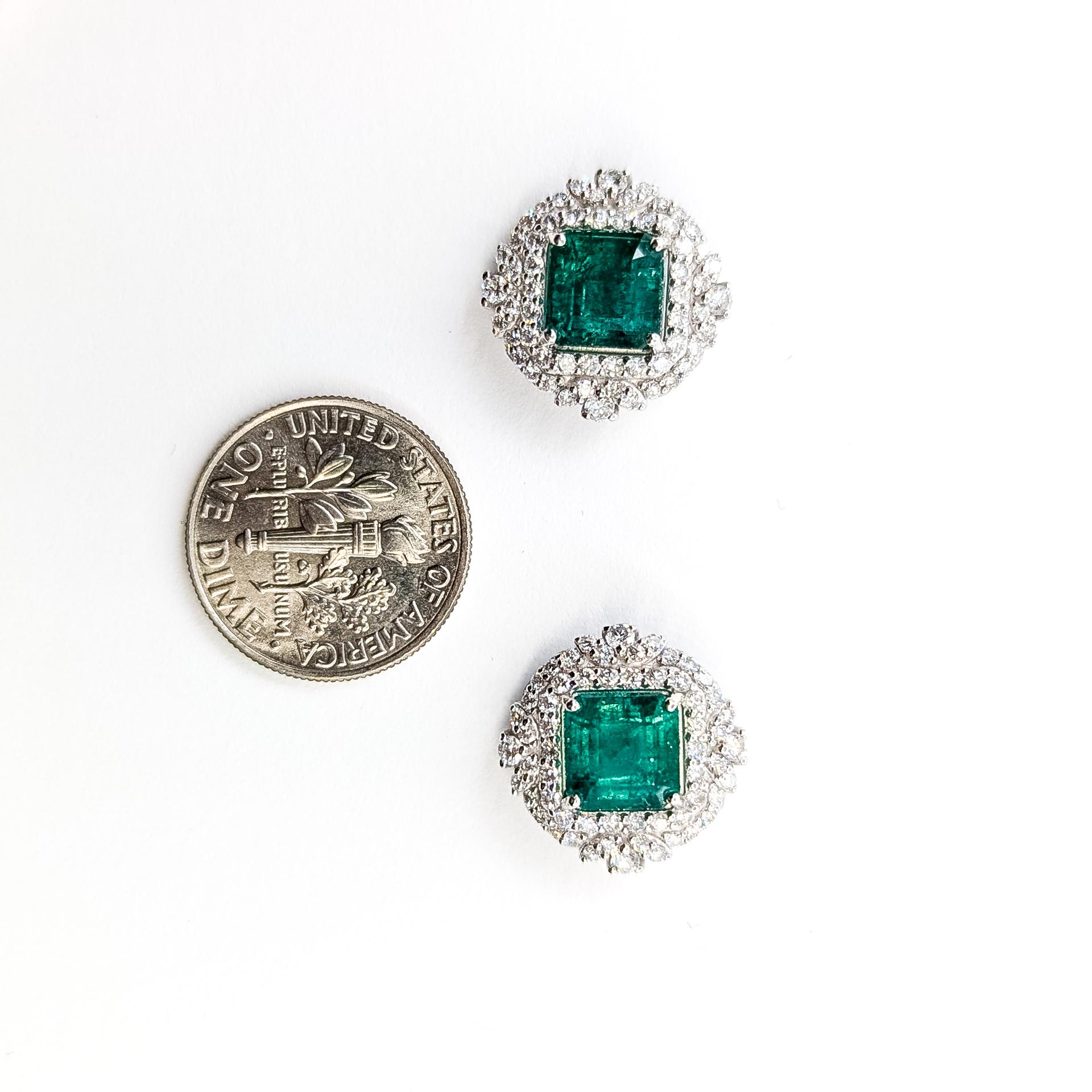 Boucles d'oreilles en platine avec émeraudes et diamants en vente 6