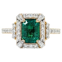 Regal Emerald & Diamond Halo Ring in Platinum
