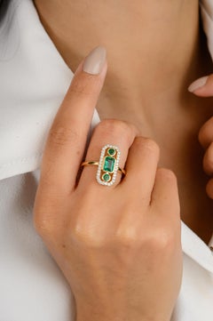 Regal Emerald Diamond Long Statement Ring for Women in 18k Solid Yellow Gold