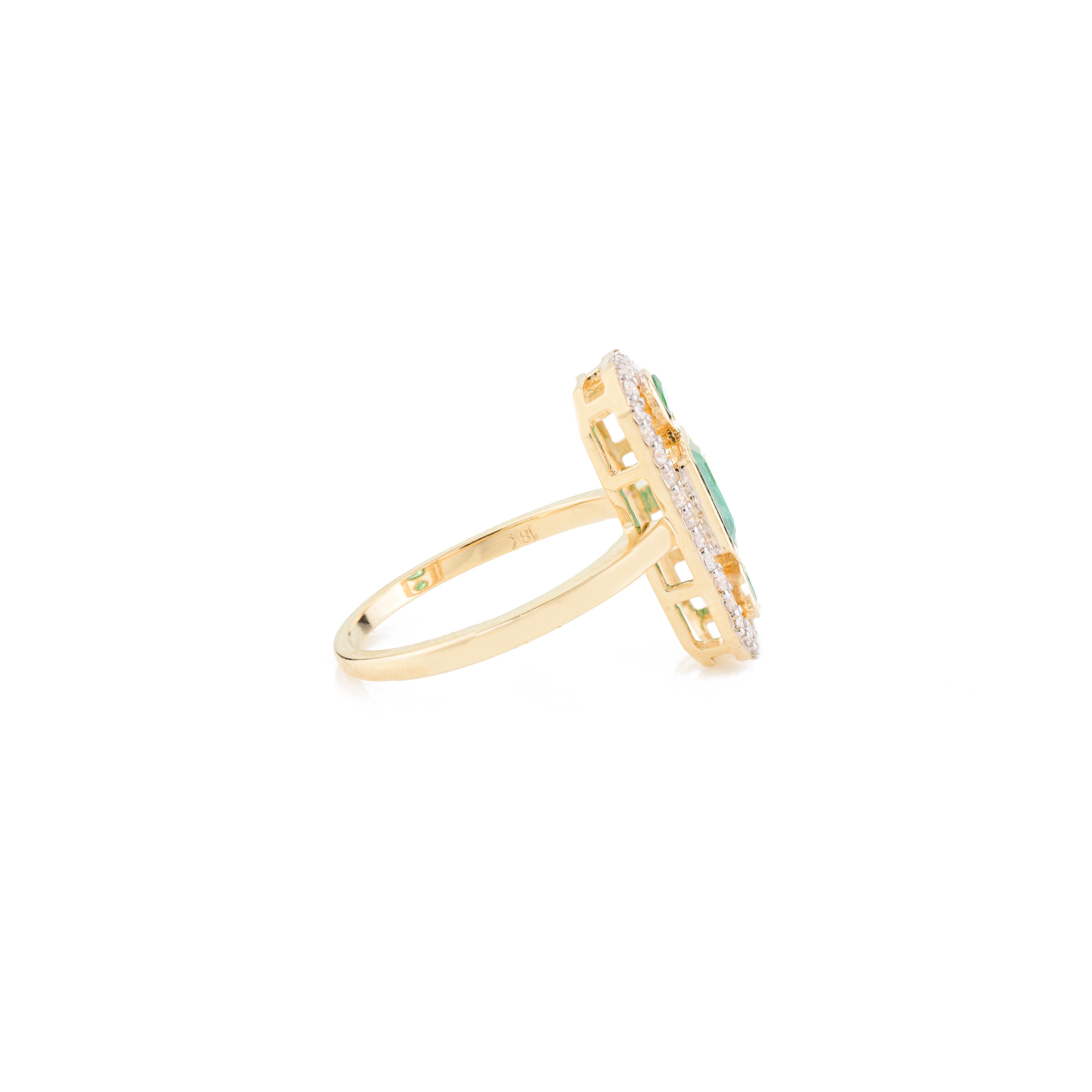 For Sale:  Regal Emerald Diamond Long Statement Ring for Women in 18k Solid Yellow Gold 3