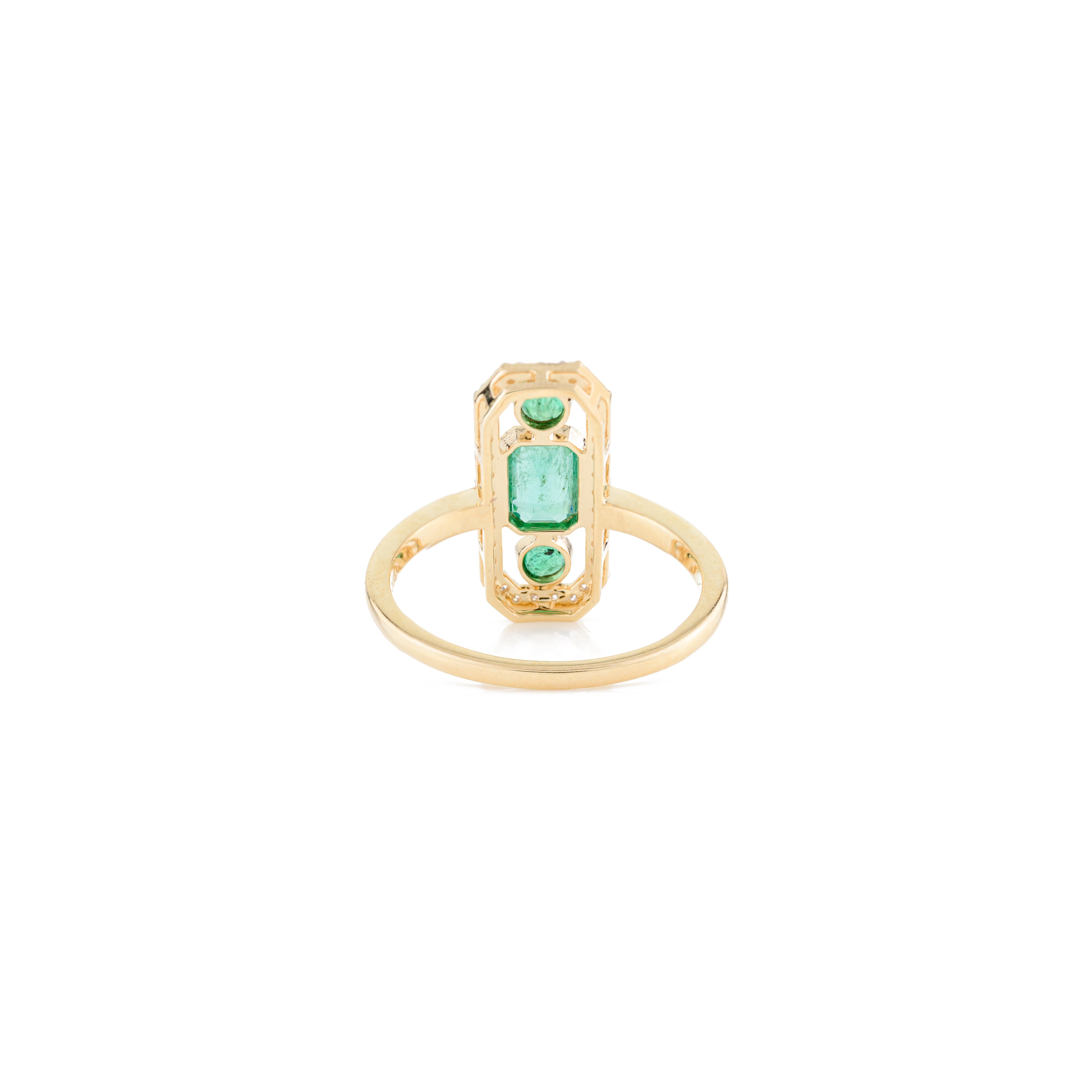 For Sale:  Regal Emerald Diamond Long Statement Ring for Women in 18k Solid Yellow Gold 5