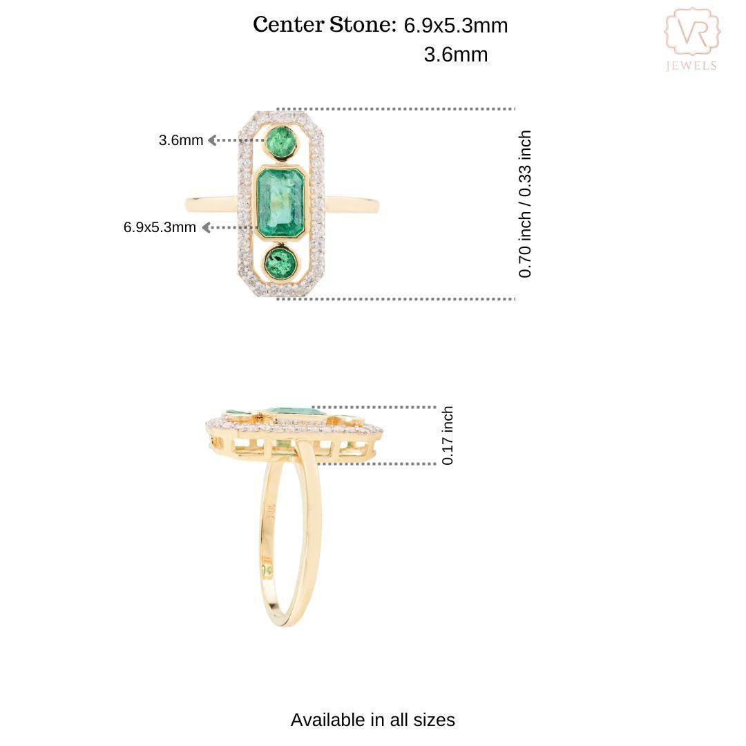 For Sale:  Regal Emerald Diamond Long Statement Ring for Women in 18k Solid Yellow Gold 9