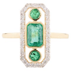 Regaler langer Statement-Ring mit Smaragd und Diamant für Damen aus 18 Karat massivem Gelbgold