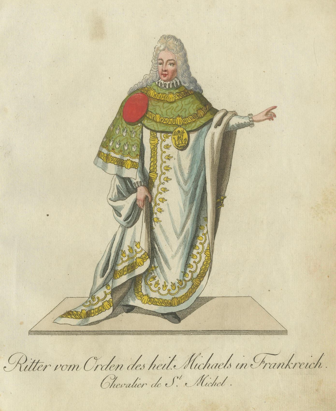 Regal Engraving of a Knight of the Order of St. Michael, France, 18th Century In Good Condition For Sale In Langweer, NL