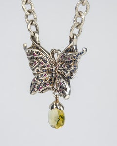 Regal Fantasy Butterfly Silver with Citrine, Sapphire & Ruby Necklace