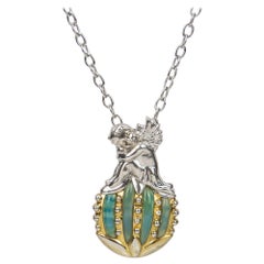 Regal Fantasy Cherub Silver and Blue Chalcedony Pendant