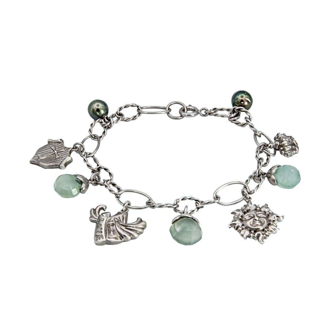 Pear Cut Regal Fantasy Silver with Chalcedony and Tahitian Pearl Bracelet  For Sale
