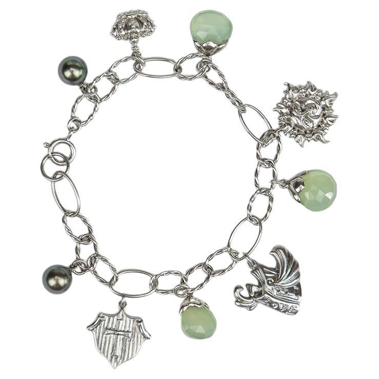 Regal Fantasy Silver with Chalcedony and Tahitian Pearl Bracelet  For Sale