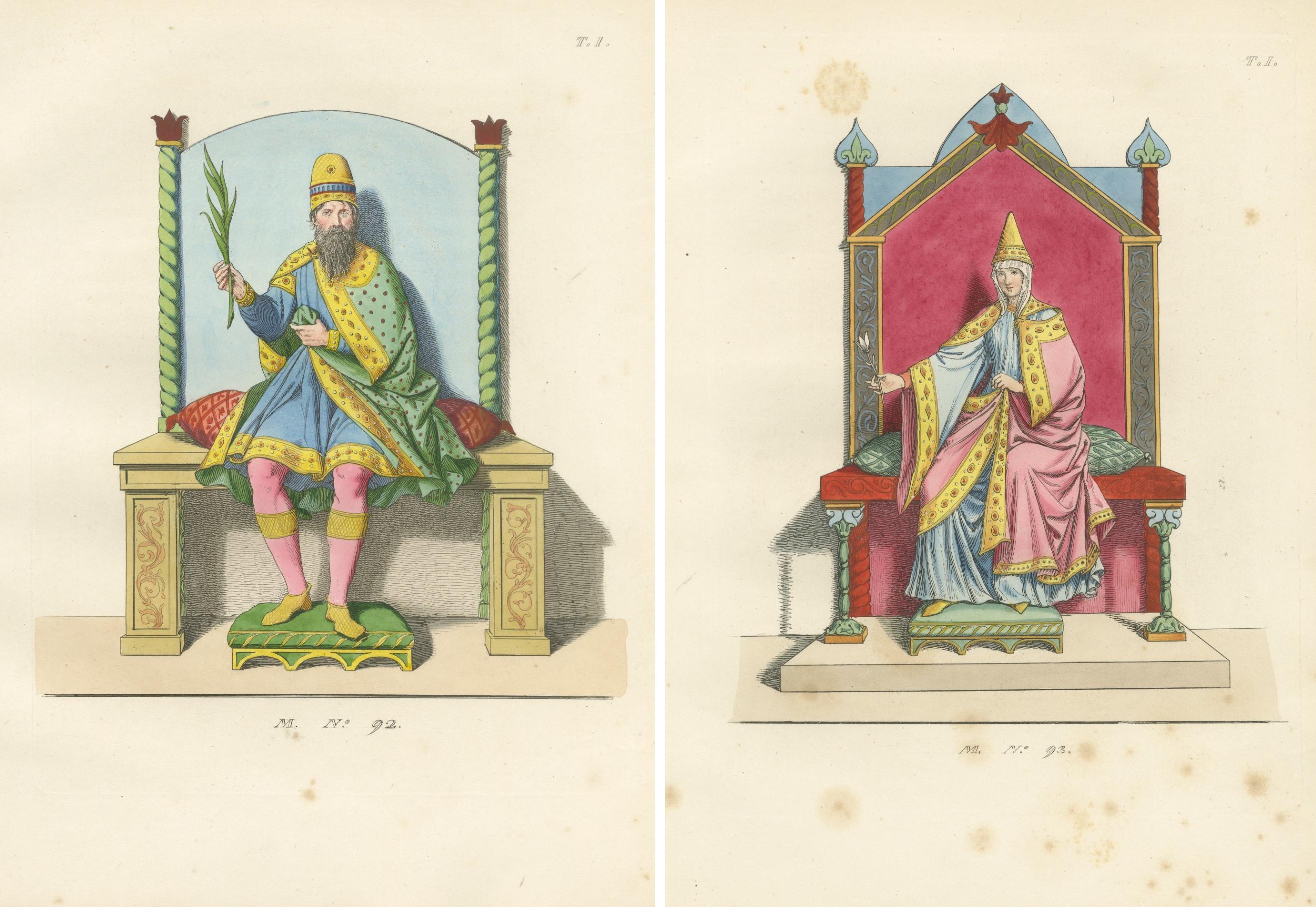 Figuras Regias en Traje Ceremonial c.Siglo XV - Grabado Antiguo 1845 en venta 5