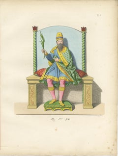 Regal Figures in Ceremonial Dress c.15th Century – Antique Print 1845