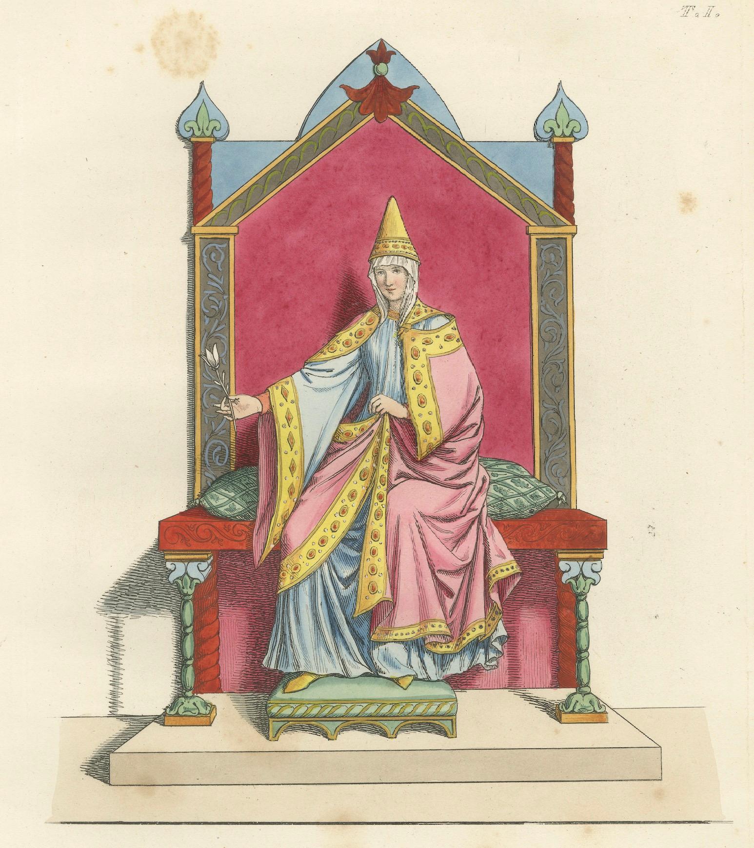Figuras Regias en Traje Ceremonial c.Siglo XV - Grabado Antiguo 1845 Papel en venta