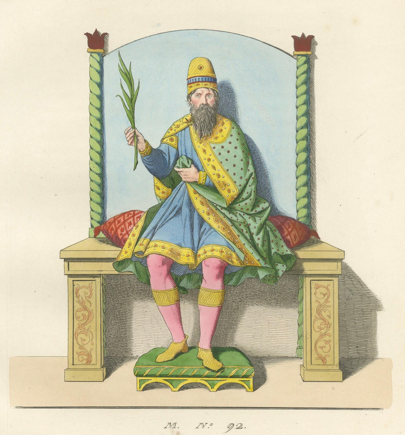 Figuras Regias en Traje Ceremonial c.Siglo XV - Grabado Antiguo 1845 en venta 3