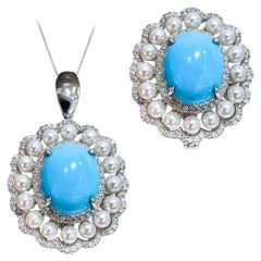 【Caelmare】Regal Halo Convertible Turquoise & Baby Akoya Pearl Ring Pendant