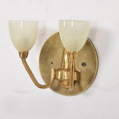 Regal Italian Shield Sconces in Brass and Glass by Gio Ponti Italy 1950s -a Pair