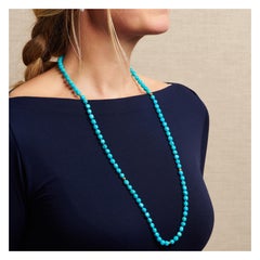 Regal Length Sleeping Beauty Turquoise Necklace in 14K Solid Gold