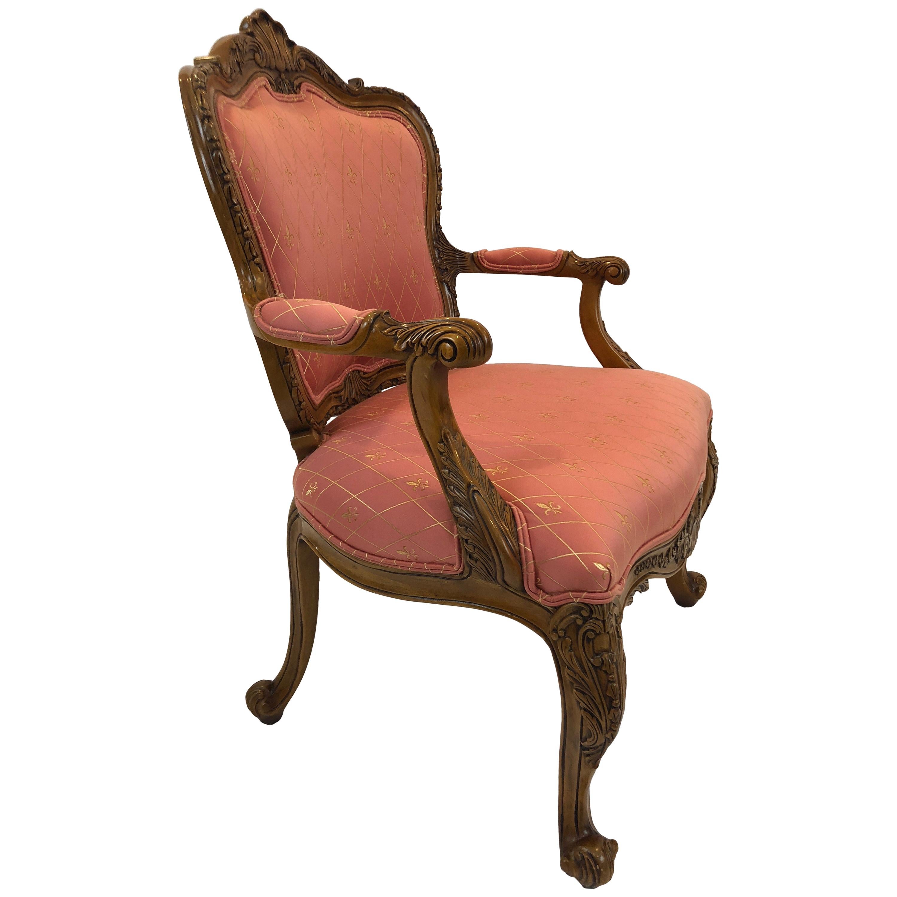 Regal Louis XVI Style Girard Emilia Hand Carved Italian Armchair For Sale