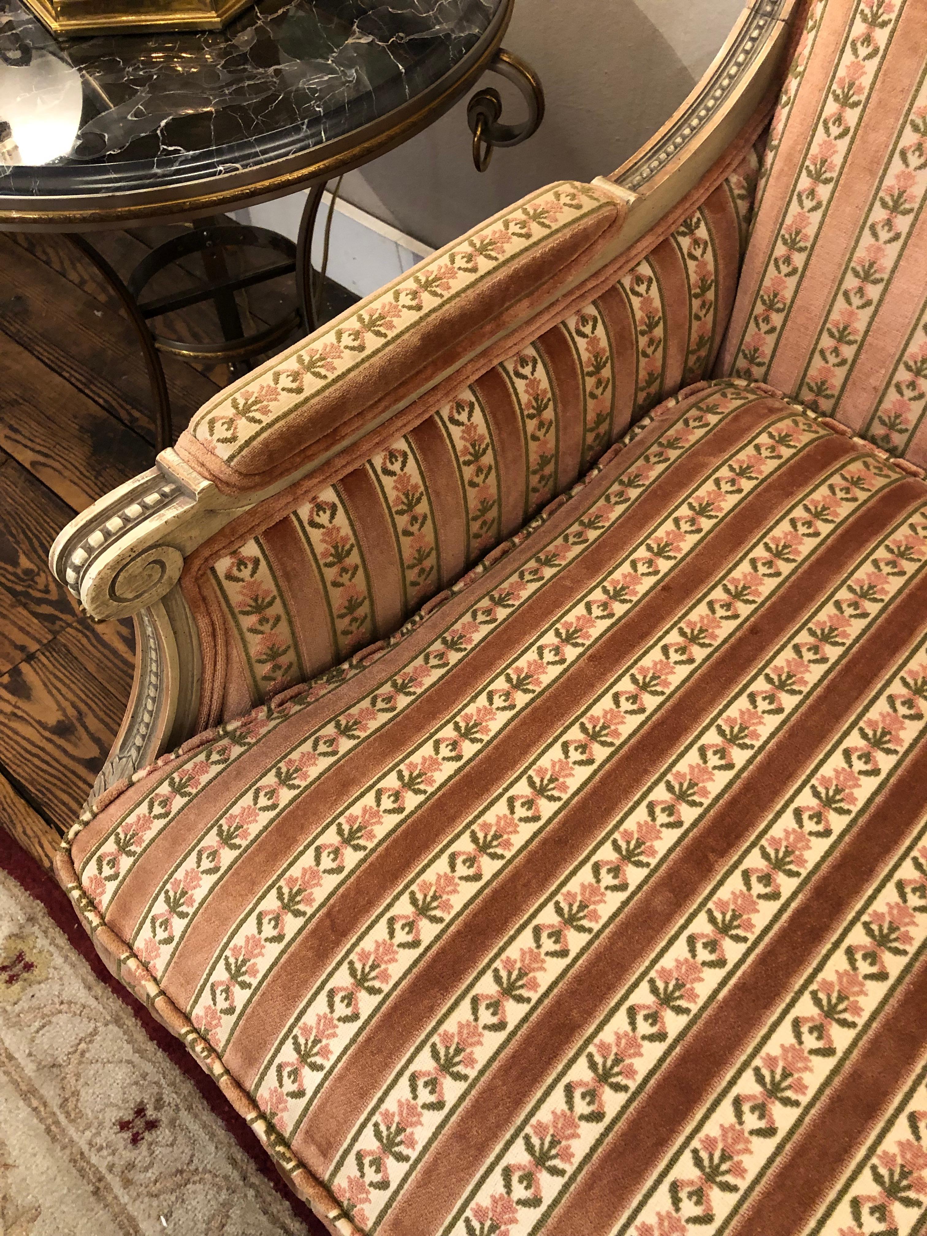 Regal Louis XVI Style Painted Wood and Velvet Loveseat For Sale 4