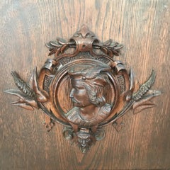 Regal Marble Topped Walnut Sideboard Buffet with Gorgeous Carved Figures