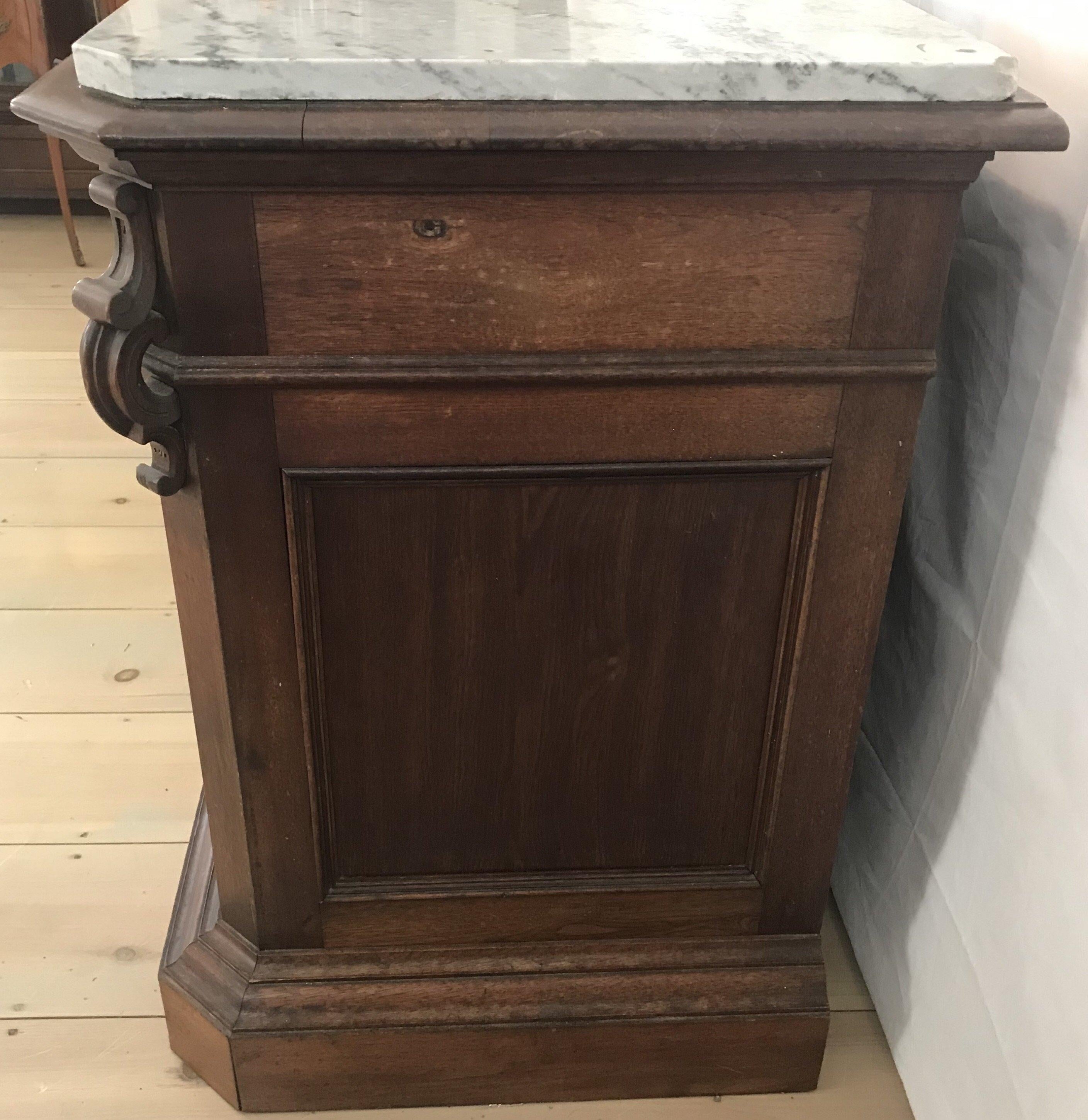 Regal Marble Topped Walnut Sideboard Buffet with Gorgeous Carved Figures 2